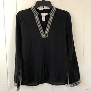 Calvin Klein Womens V-Neck Blouse with Embroidered Detail Small